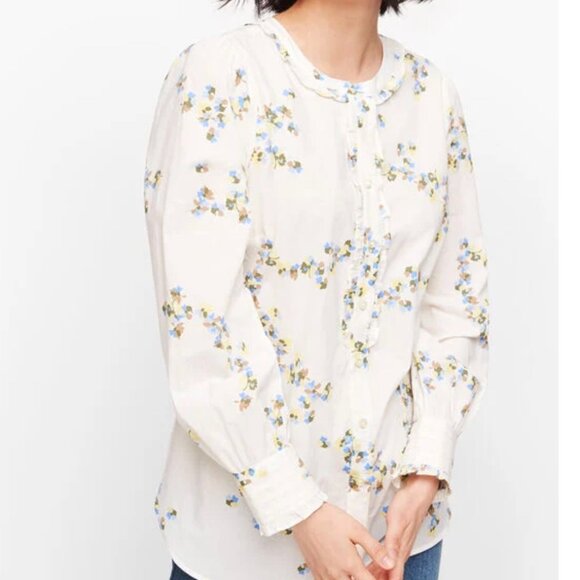 Talbots Womens Pleated Trim Floral Shirt 100% cotton Sz Large - Picture 1 of 7